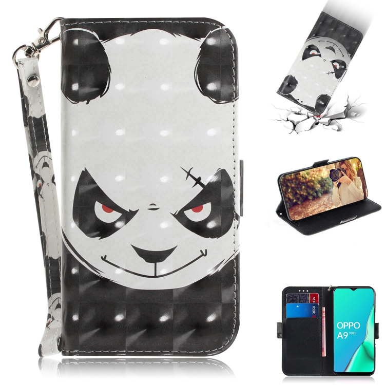 

For OPPO A9 2020 3D Colored Drawing Horizontal Flip Leather Case with Holder & Card Slots & Wallet & Lanyard(Angry Bear)