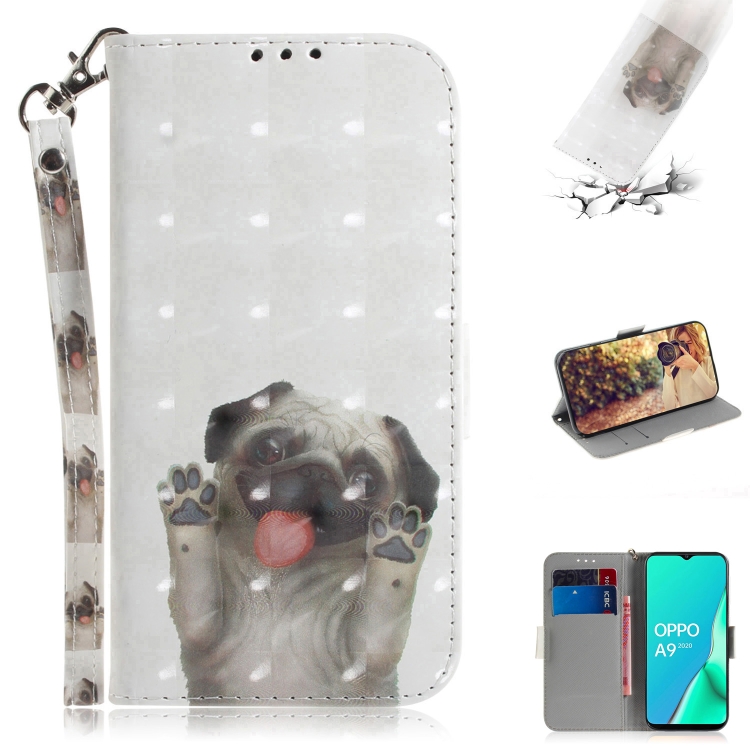 

For OPPO A5 2020 3D Colored Drawing Horizontal Flip Leather Case with Holder & Card Slots & Wallet & Lanyard(Pug)