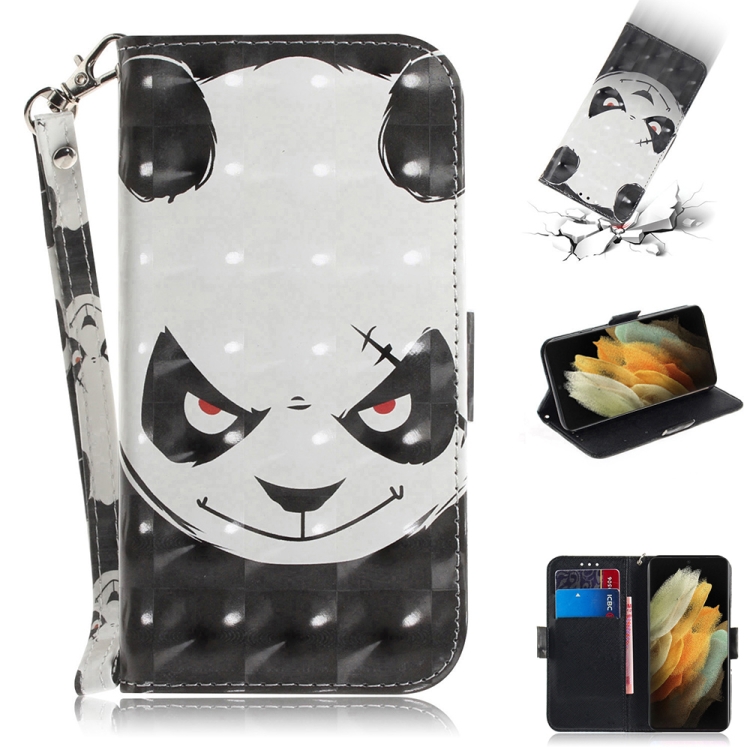 

For Samsung Galaxy S21 Ultra 5G 3D Colored Drawing Horizontal Flip Leather Case with Holder & Card Slots & Wallet & Lanyard(Angry Bear)