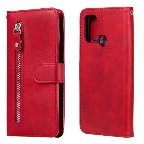 

For OPPO A53 / A53S / A32 / A33 Fashion Calf Texture Zipper Horizontal Flip Leather Case with Holder & Card Slots & Wallet(Red)