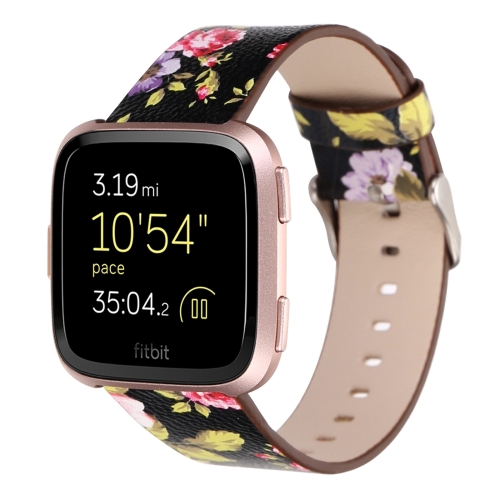 

For Fitbit Versa 1 / 2 Flower Pattern Replacement Wrist Strap Watchband(Black Pink)