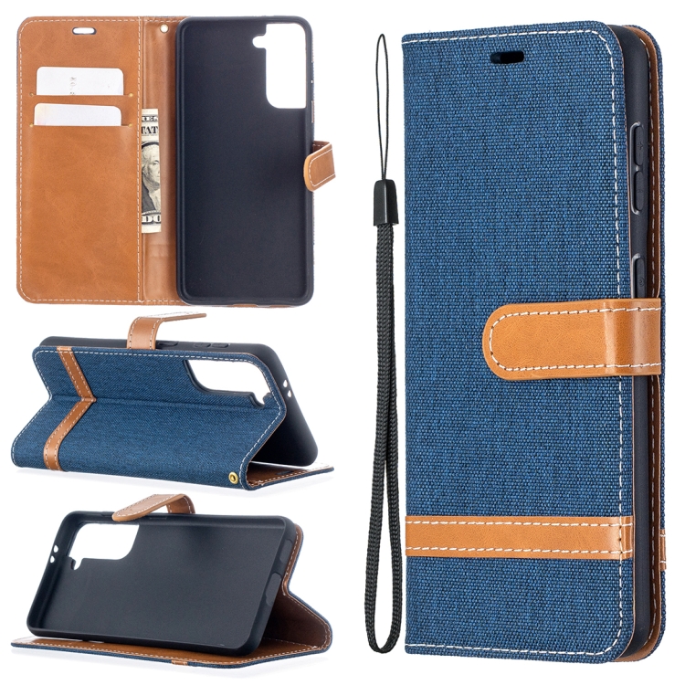 

For Samsung Galaxy S21 5G Color Matching Denim Texture Horizontal Flip Leather Case with Holder & Card Slots & Wallet & Lanyard(Dark Blue)