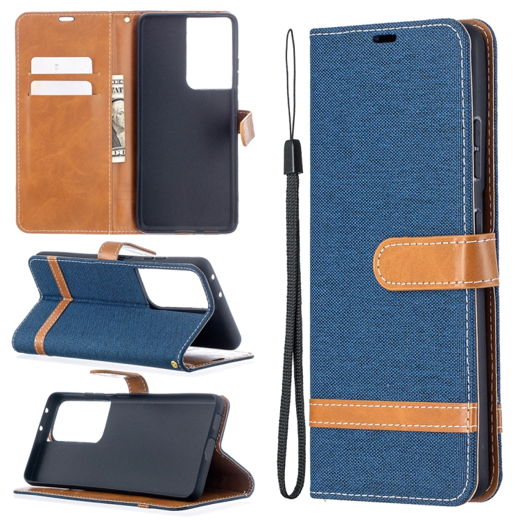 

For Samsung Galaxy S21 Ultra 5G Color Matching Denim Texture Horizontal Flip Leather Case with Holder & Card Slots & Wallet & Lanyard(Dark Blue)