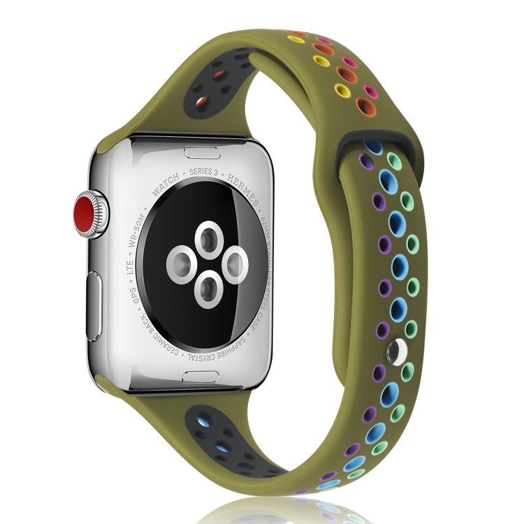 

Rainbow Silicone Watchband For Apple Watch Series 6 & SE & 5 & 4 40mm / 3 & 2 & 1 38mm(Olive Green)