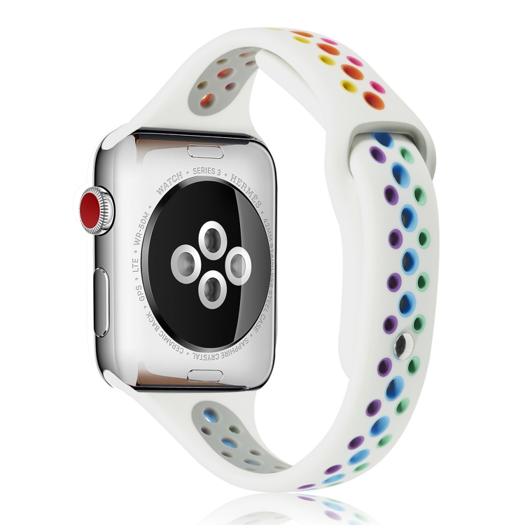 

Rainbow Silicone Watchband For Apple Watch Series 6 & SE & 5 & 4 40mm / 3 & 2 & 1 38mm(White)