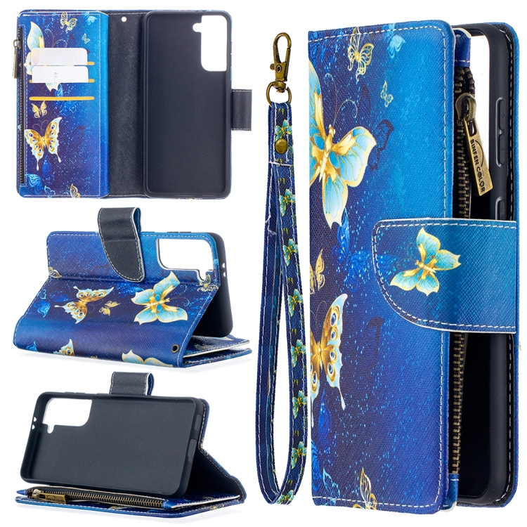 

For Samsung Galaxy S30 Colored Drawing Pattern Zipper Horizontal Flip Leather Case with Holder & Card Slots & Wallet(Gold Butterfly)