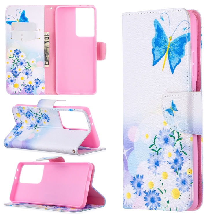 

For Samsung Galaxy S21 Ultra 5G Colored Drawing Pattern Horizontal Flip Leather Case with Holder & Card Slots & Wallet(Flower and Butterfly)