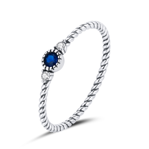 

S925 Sterling Silver Dark Blue Zircon Platinum Plated Twist Texture Women Ring, Size:6