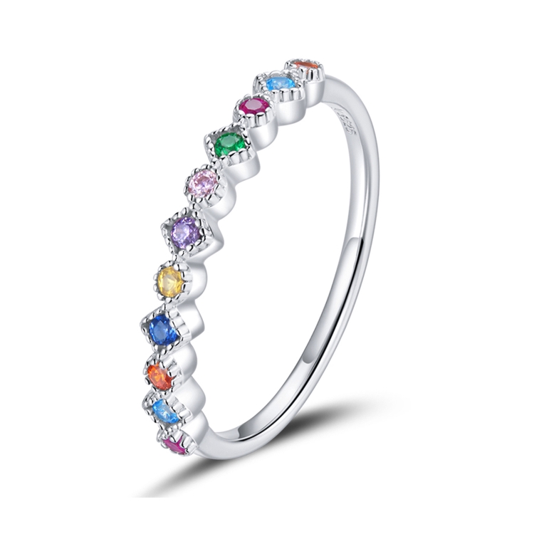 

S925 Sterling Silver Colorful Zircon Women Ring, Size:7