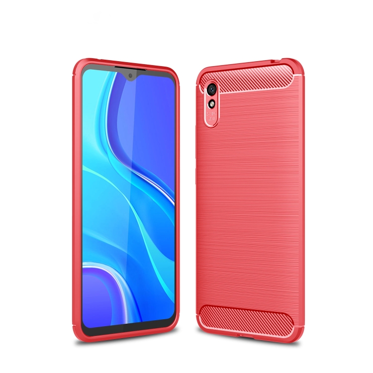 

For Xiaomi Redmi 9A Brushed Texture Carbon Fiber TPU Case(Red)