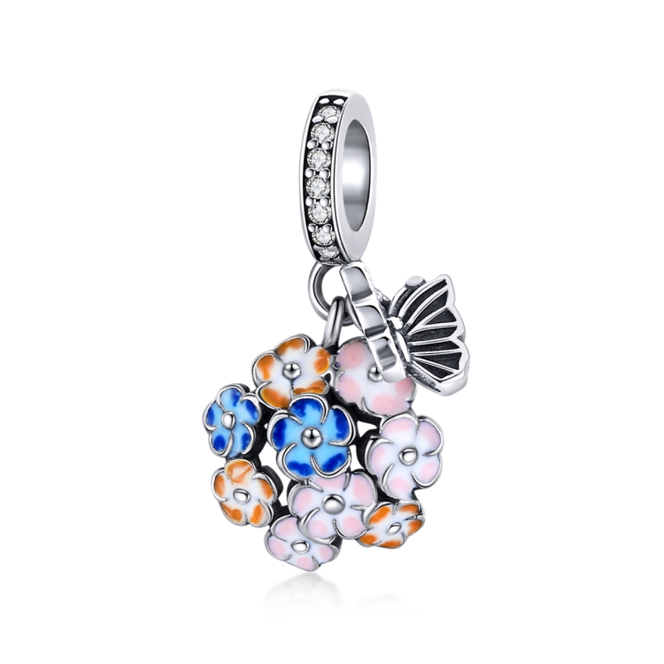 

S925 Sterling Silver Colorful Zircon Flowers Pendant DIY Bracelet Necklace Accessories