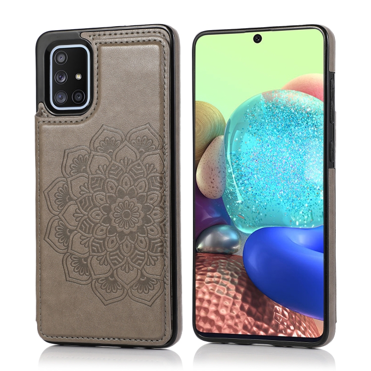 

For Samsung Galaxy A51 Double Buckle Mandala Pattern PU+TPU Protective Case with Card Slots & Holder & Photo Frame(Grey)