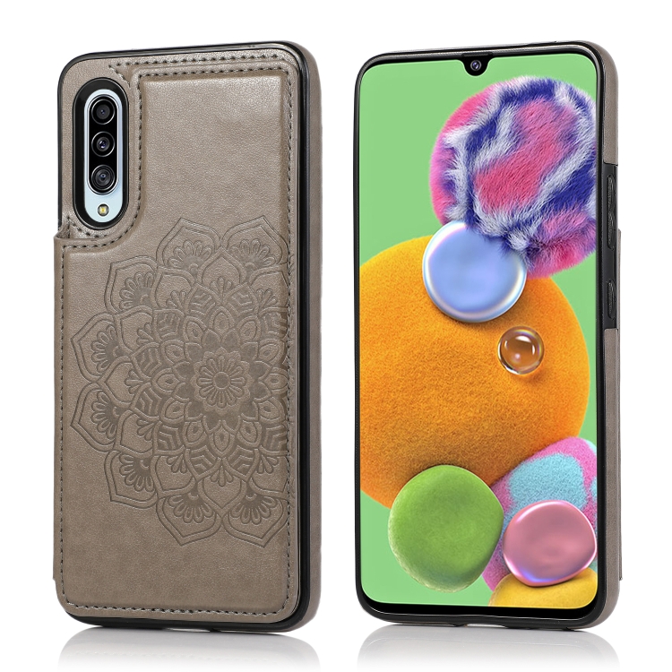 

For Samsung Galaxy A90 5G Double Buckle Mandala Pattern PU+TPU Protective Case with Card Slots & Holder & Photo Frame(Grey)