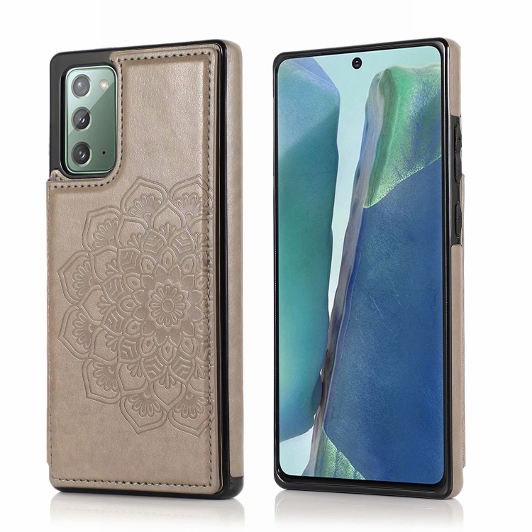 

For Samsung Galaxy Note20 Double Buckle Mandala Pattern PU+TPU Protective Case with Card Slots & Holder & Photo Frame(Grey)