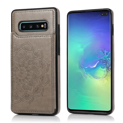 

For Samsung Galaxy S10 Double Buckle Mandala Pattern PU+TPU Protective Case with Card Slots & Holder & Photo Frame(Grey)