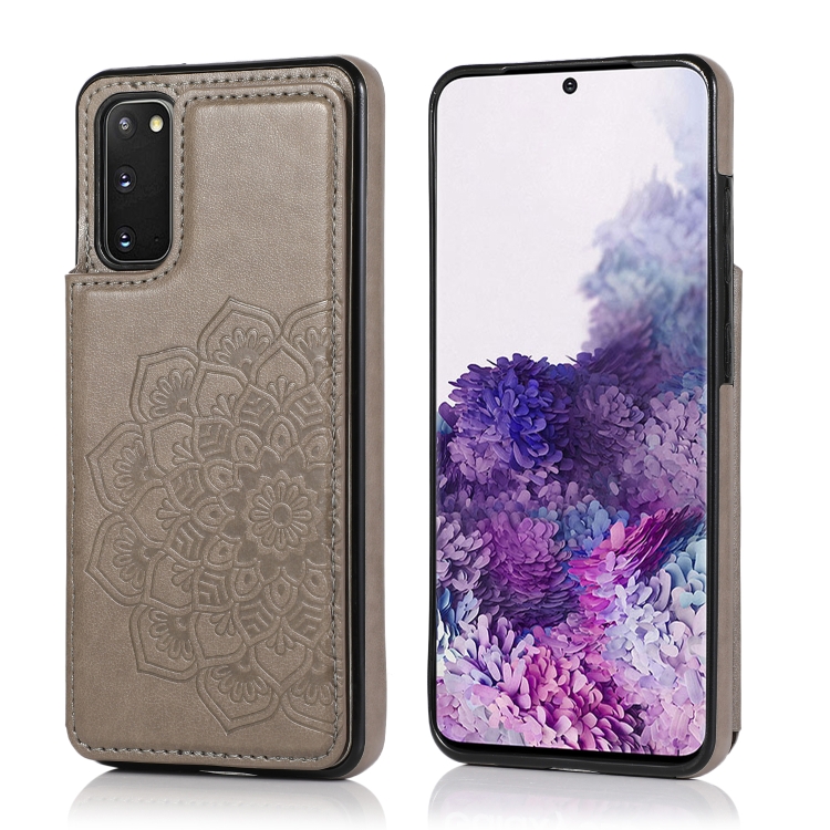 

For Samsung Galaxy S20 Double Buckle Mandala Pattern PU+TPU Protective Case with Card Slots & Holder & Photo Frame(Grey)