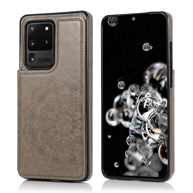 

For Samsung Galaxy S20 Ultra Double Buckle Mandala Pattern PU+TPU Protective Case with Card Slots & Holder & Photo Frame(Grey)
