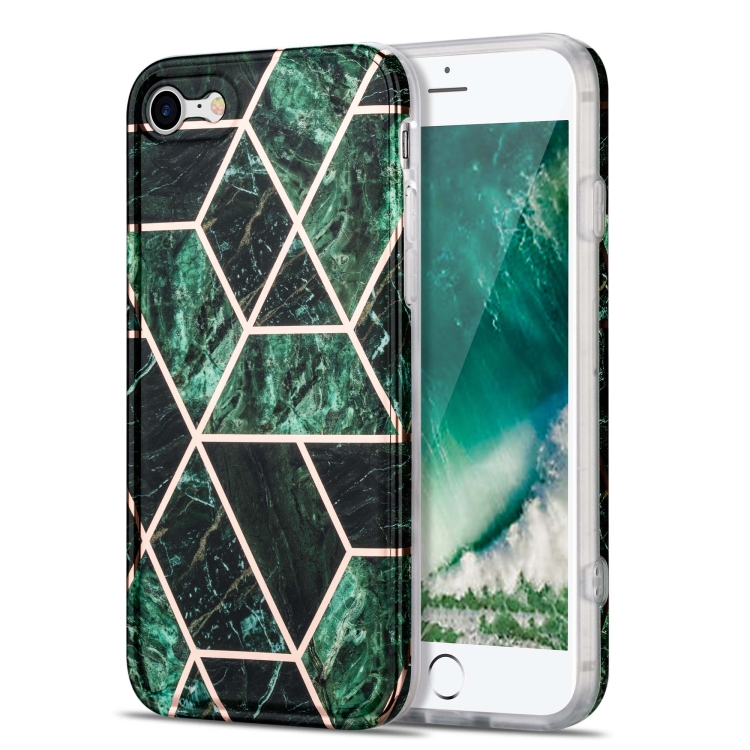 

Electroplating Stitching Marbled IMD Stripe Straight Edge Rubik Cube Phone Protective Case For iPhone 8 / 7(Emerald Green)