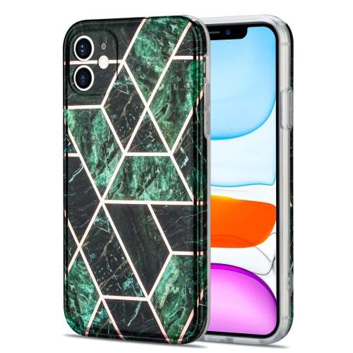 

Electroplating Stitching Marbled IMD Stripe Straight Edge Rubik Cube Phone Protective Case For iPhone 11(Emerald Green)