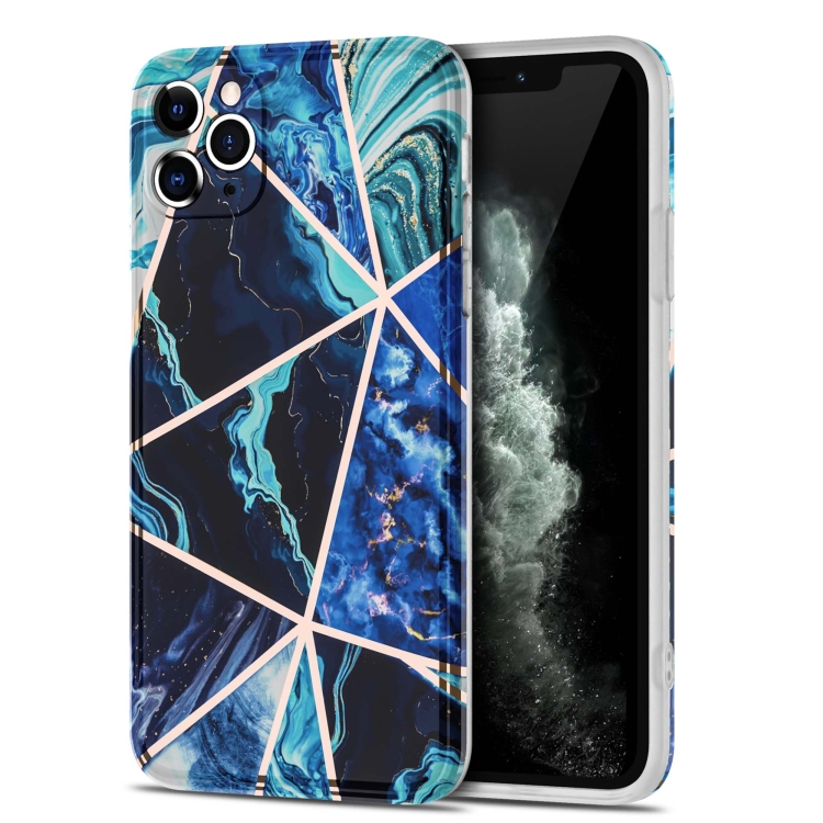 

Electroplating Stitching Marbled IMD Stripe Straight Edge Rubik Cube Phone Protective Case For iPhone 11 Pro Max(Blue)
