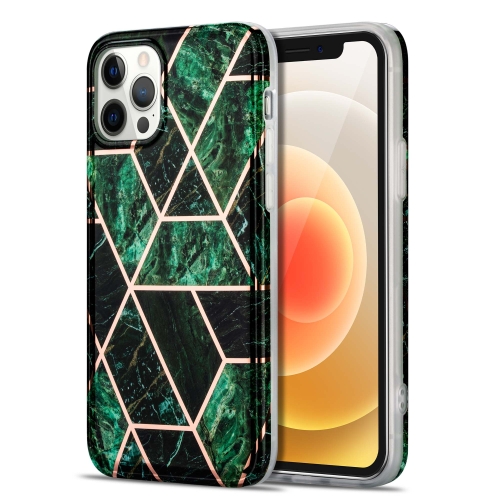 

Electroplating Stitching Marbled IMD Stripe Straight Edge Rubik Cube Phone Protective Case For iPhone 12 Mini(Emerald Green)