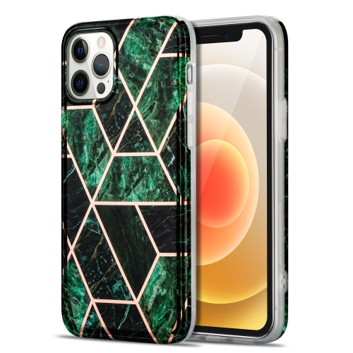 

Electroplating Stitching Marbled IMD Stripe Straight Edge Rubik Cube Phone Protective Case For iPhone 12 Pro Max(Emerald Green)