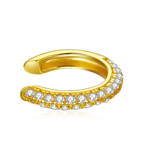 

S925 Sterling Silver Simple Style Circle Zircon Ear Clip Women Earrings(Gold)