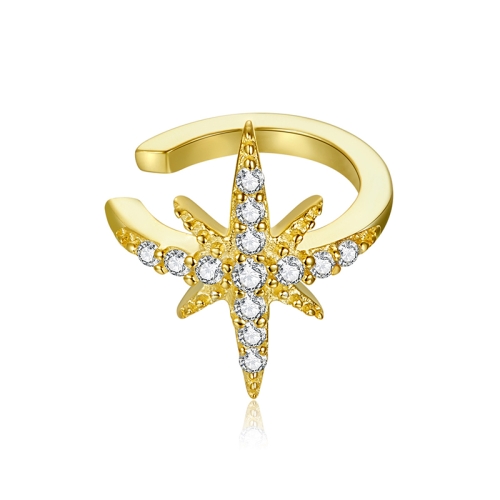 

S925 Sterling Silver Simple Style Twinkling Stars Zircon Ear Clip Women Earrings(Gold)