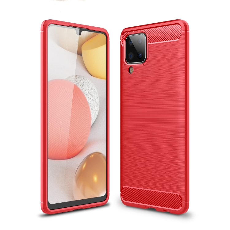 

For Samsung Galaxy A12 Brushed Texture Carbon Fiber TPU Case(Red)