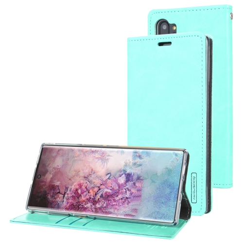 

For Galaxy Note 10+ MERCURY GOOSPERY BLUE MOON FLIP Series Crazy Horse Texture Horizontal Flip Leather Case with Holder & Card Slots & Wallet(Mint Green)