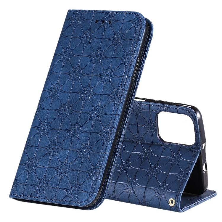 

For Motorola Moto G9 Plus Lucky Flowers Embossing Pattern Magnetic Horizontal Flip Leather Case with Holder & Card Slots(Dark Blue)
