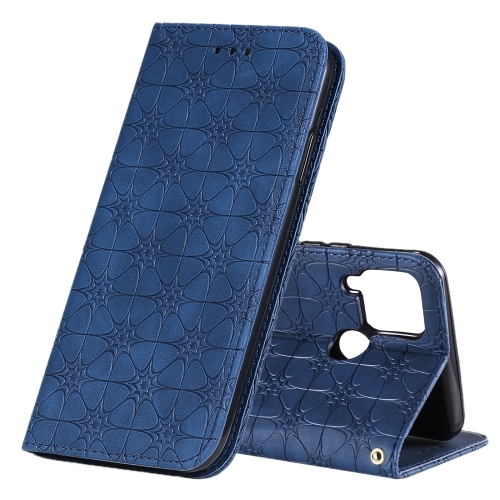 

For OPPO Realme C15 / C12 Lucky Flowers Embossing Pattern Magnetic Horizontal Flip Leather Case with Holder & Card Slots(Dark Blue)