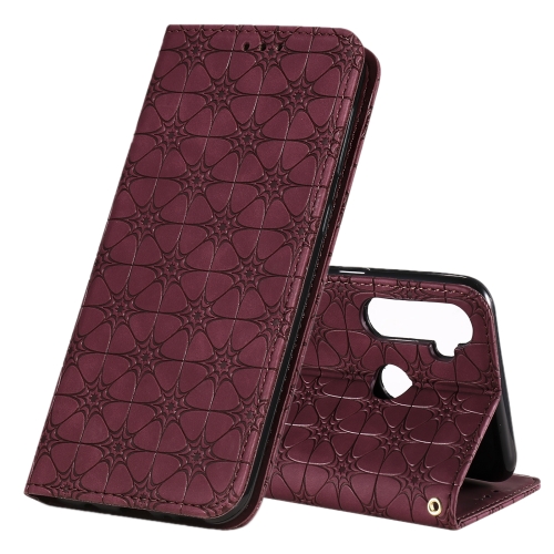 

For OPPO Realme 5 / C3 / 6i Lucky Flowers Embossing Pattern Magnetic Horizontal Flip Leather Case with Holder & Card Slots(Wine Red)
