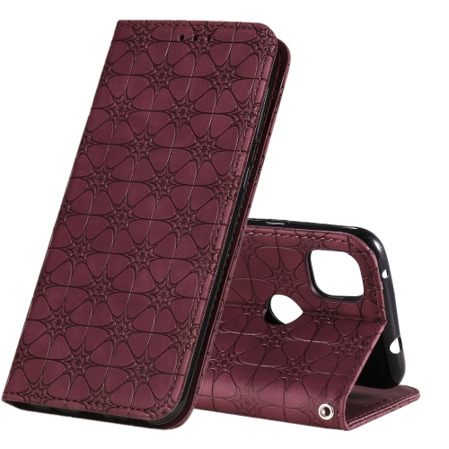 

For Google Pixel 4a Lucky Flowers Embossing Pattern Magnetic Horizontal Flip Leather Case with Holder & Card Slots(Wine Red)