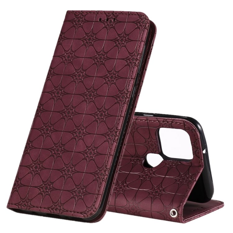 

For Google Pixel 5 Lucky Flowers Embossing Pattern Magnetic Horizontal Flip Leather Case with Holder & Card Slots(Wine Red)