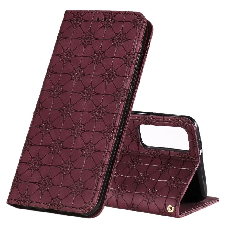

For Huawei P smart 2021 / Y7A Lucky Flowers Embossing Pattern Magnetic Horizontal Flip Leather Case with Holder & Card Slots(Wine Red)