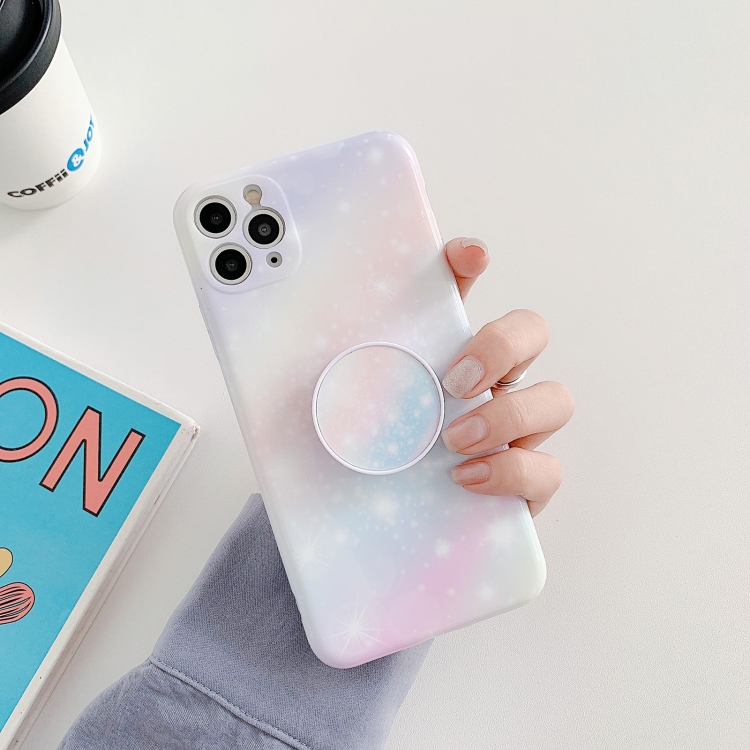 

Shockproof Colorful Glitter Marble Protective Case with Folding Holder For iPhone 12(Pink Blue)