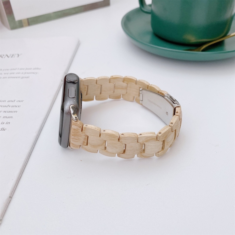 

Wooden Bead Woven Watchband For Apple Watch Series 6 & SE & 5 & 4 40mm / 3 & 2 & 1 38mm(Beige)