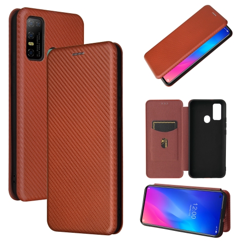 

For DOOGEE N30 Carbon Fiber Texture Magnetic Horizontal Flip TPU + PC + PU Leather Case with Card Slot(Brown)