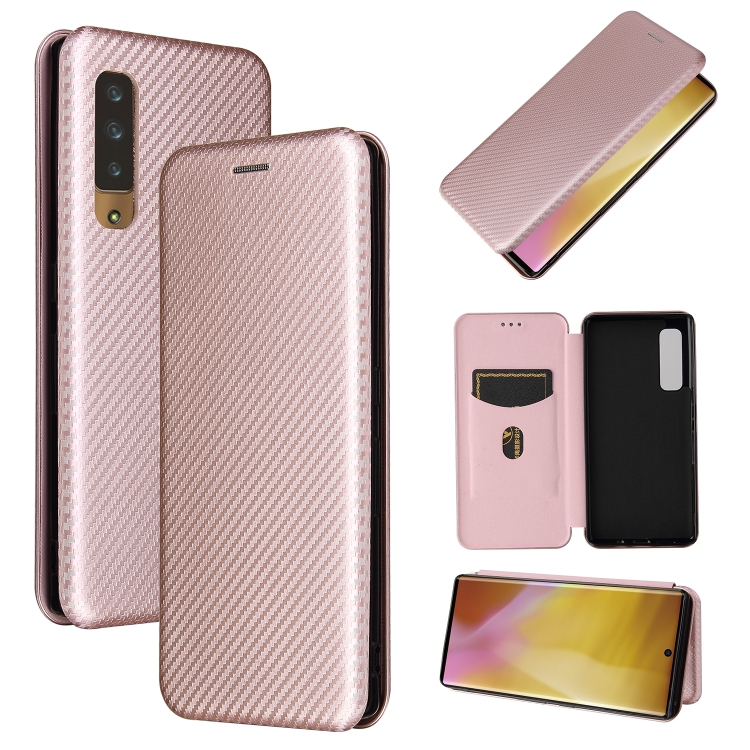 

For Fujitsu Arrows NX9 F-52A Carbon Fiber Texture Magnetic Horizontal Flip TPU + PC + PU Leather Case with Card Slot(Pink)