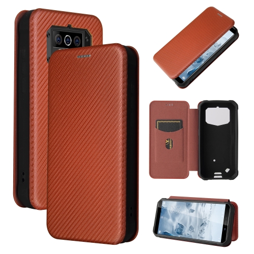 

For Oukitel WP5 / WP5 Pro Carbon Fiber Texture Magnetic Horizontal Flip TPU + PC + PU Leather Case with Card Slot(Brown)