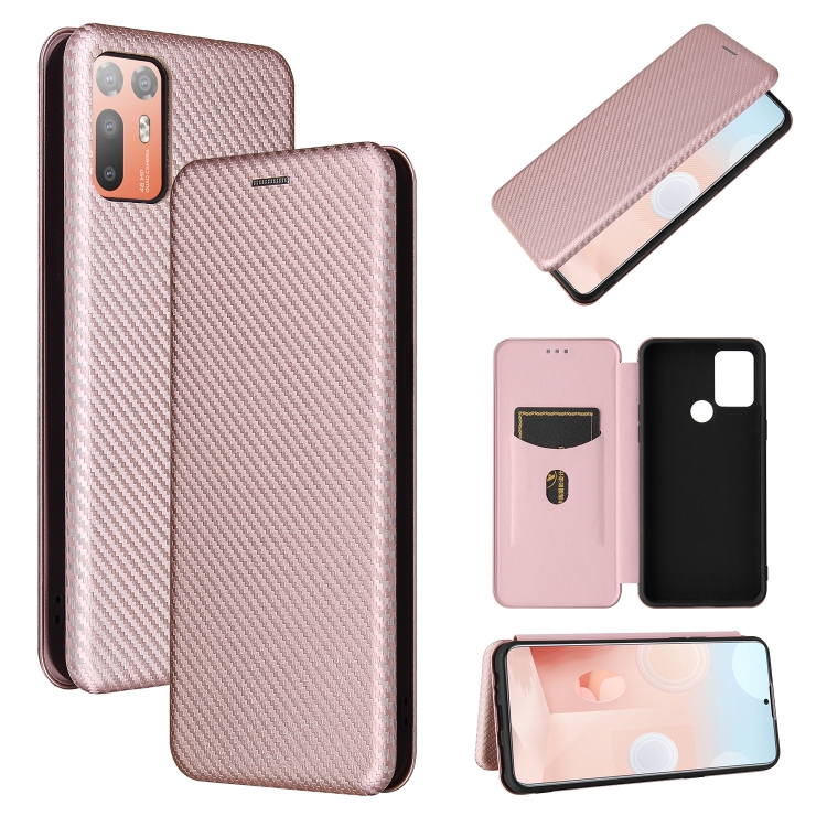 

For HTC Desire 20 Plus Carbon Fiber Texture Magnetic Horizontal Flip TPU + PC + PU Leather Case with Card Slot(Pink)