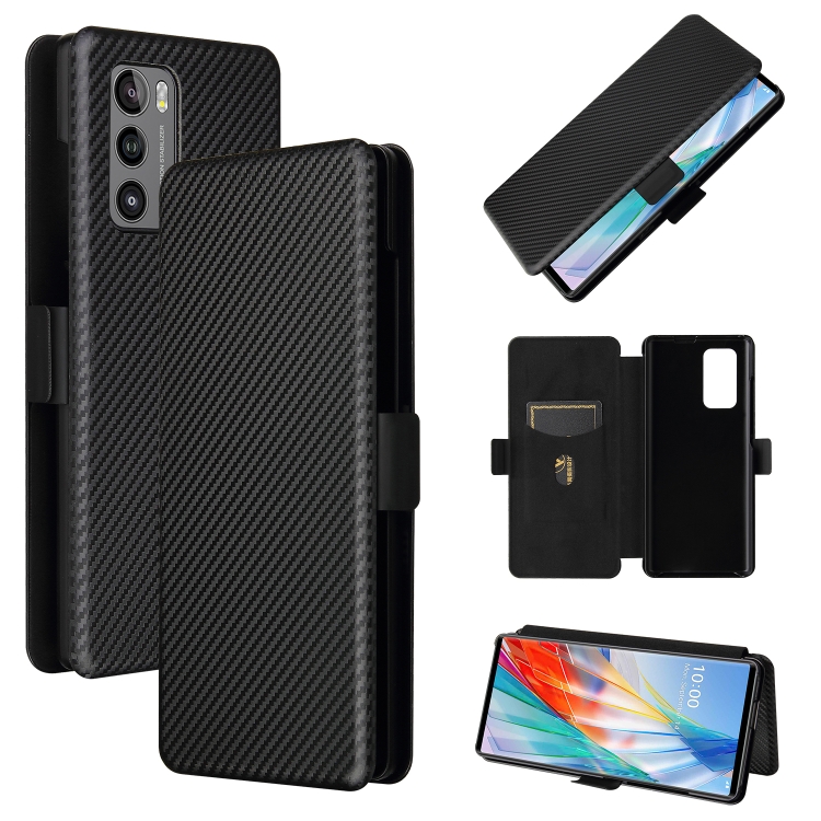 

For LG Wing 5G with Buckle Carbon Fiber Texture Magnetic Horizontal Flip TPU + PC + PU Leather Case with Card Slot(Pink)