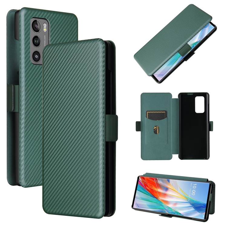 

For LG Wing 5G with Buckle Carbon Fiber Texture Magnetic Horizontal Flip TPU + PC + PU Leather Case with Card Slot(Green)