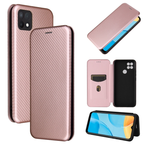 

For OPPO A15 Carbon Fiber Texture Magnetic Horizontal Flip TPU + PC + PU Leather Case with Card Slot(Pink)