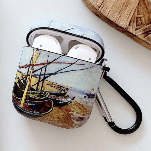 

Oil Painting Pattern Earphone Protective Case with Hook For AirPods 1 / 2(Fishing Boat)