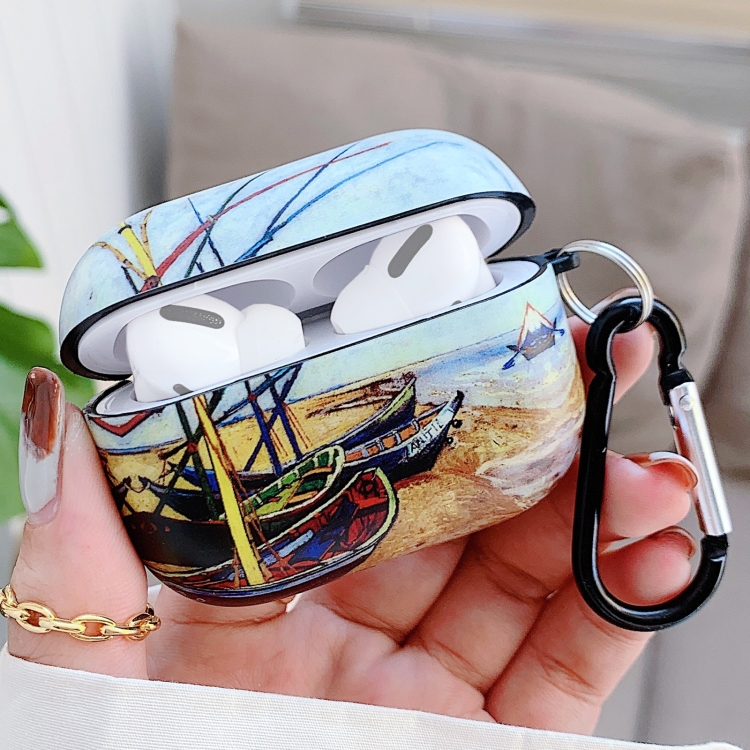 

Oil Painting Pattern Earphone Protective Case with Hook For AirPods Pro(Fishing Boat)
