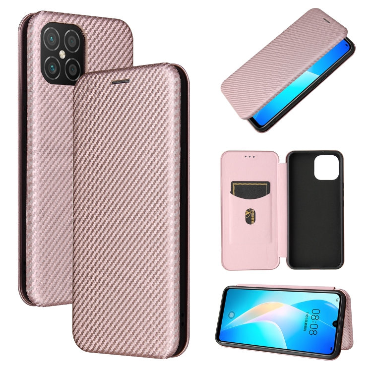 

For Huawei nova 8 SE Carbon Fiber Texture Magnetic Horizontal Flip TPU + PC + PU Leather Case with Card Slot(Pink)
