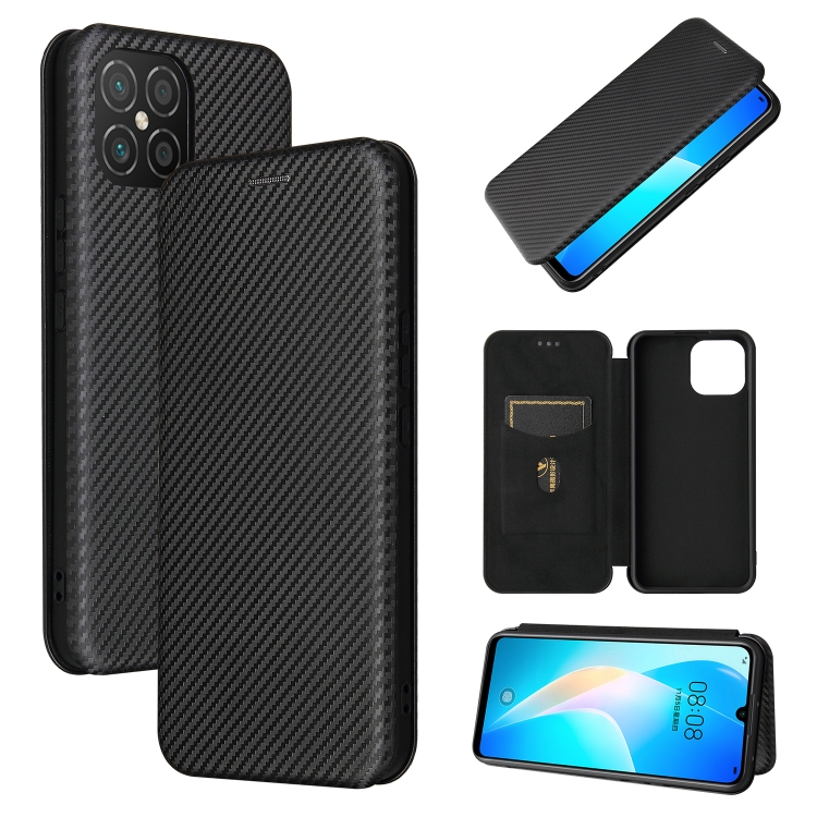 

For Huawei nova 8 SE Carbon Fiber Texture Magnetic Horizontal Flip TPU + PC + PU Leather Case with Card Slot(Black)
