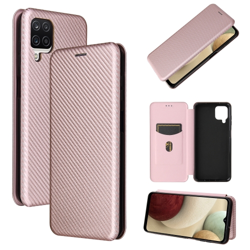 

For Samsung Galaxy A12 / M12 Carbon Fiber Texture Magnetic Horizontal Flip TPU + PC + PU Leather Case with Card Slot(Pink)